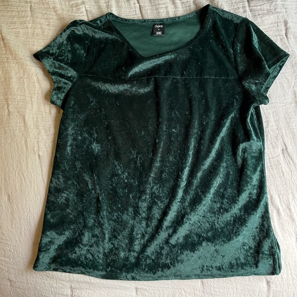 City Streets Tops - City Streets green velvet shirt sleeve top